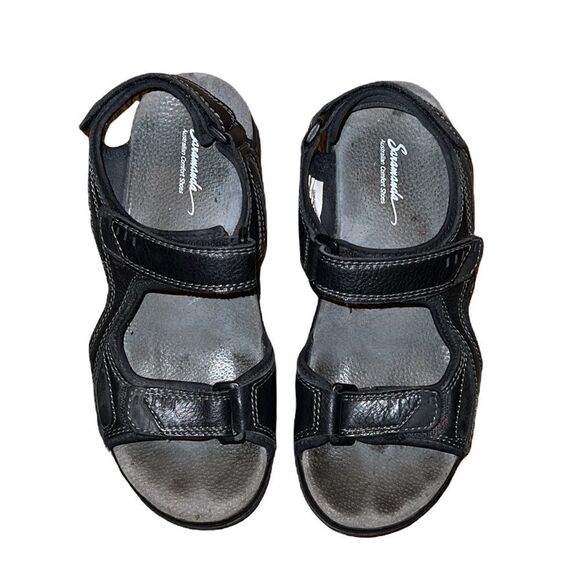 Saramanda Black Leather Comfort Sandals Size 8 W - Picture 1 of 7